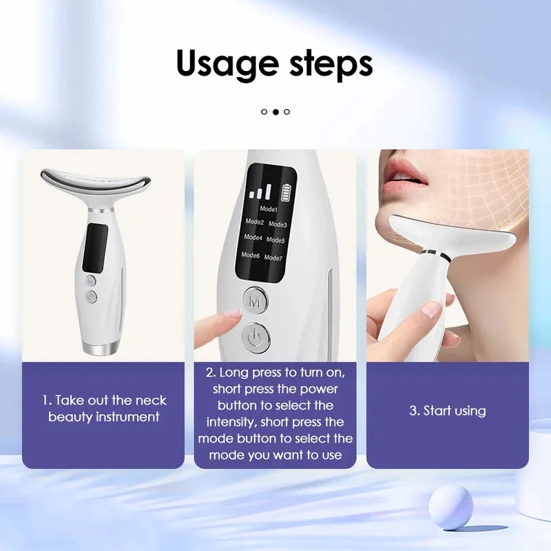 7 Colors LED Lights Face & Neck Vibration Massage Device